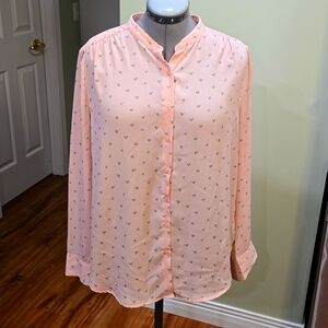 Large sheer pink grey hearts blouse top gently worn